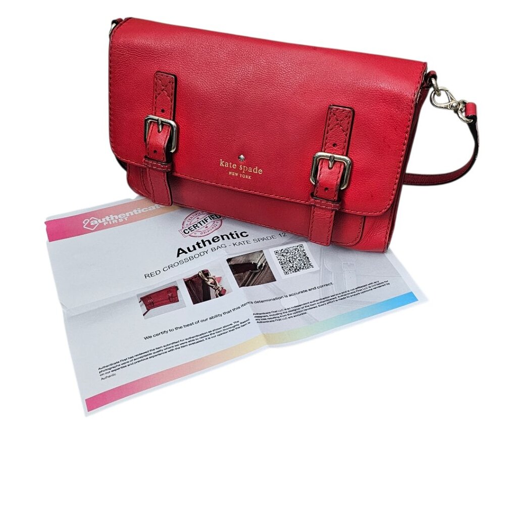 Kate Spade Allen Street Neil Saddle Leather Buckle Flap Red Crossbody Bag COA - Picture 8 of 16